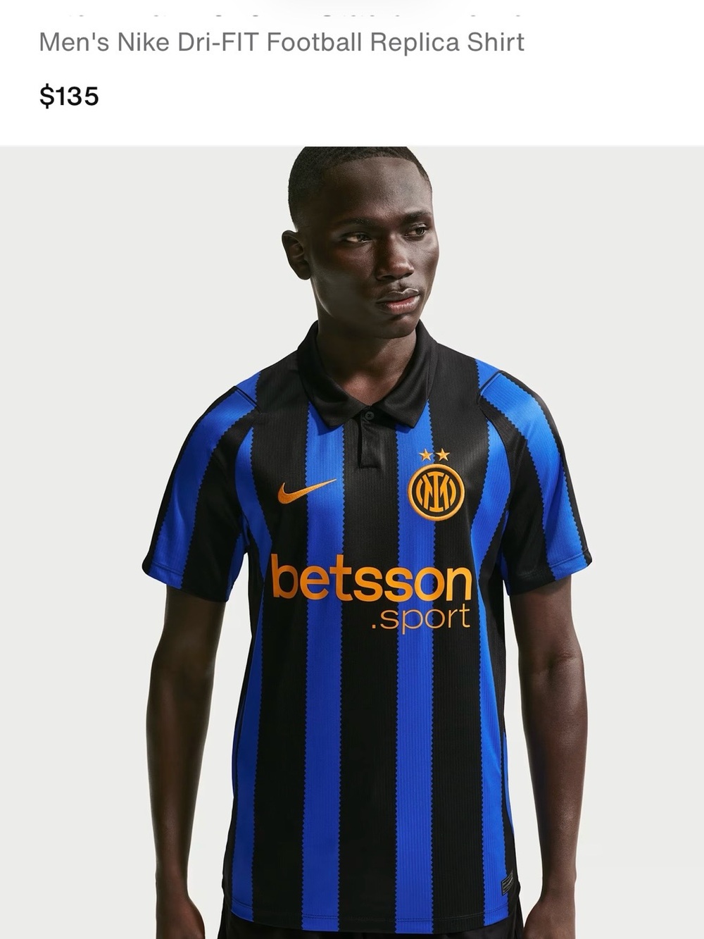 Nike Men's Black & Blue Striped Football Replica Jersey with Orange Sponsor